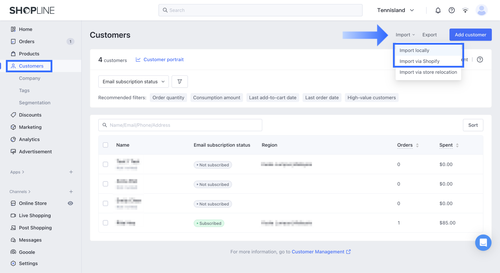 1-1-2.1 Customers page Import menu.png